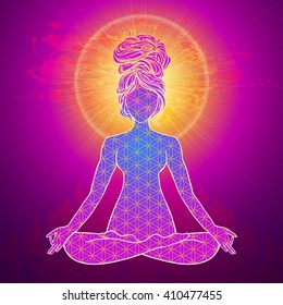 Yoga is a set of different spiritual, mental  physical practices beautiful card with Vector yoga Card for design textile textures logos Types practices is Raja, Karma, Jnana, Bhakti, Hatha