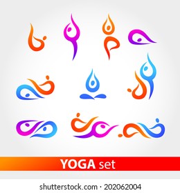 Yoga - a set. Figures in various poses on a white background. Vector series.