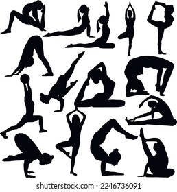 Yoga set icon black, Woman Yoga, Girl Yoga, on a white background, SVG, Vector illustration.	