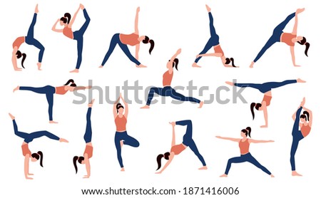 Yoga set. Isolated on white background woman yoga. Healthy lifestyle. Vector illustration