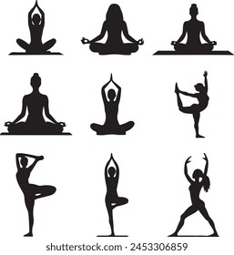 Yoga set silhouette vector art illustration