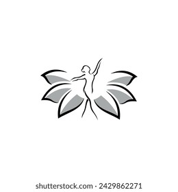 yoga shape in abstract lotus symbol. Icon vector design template in white background.