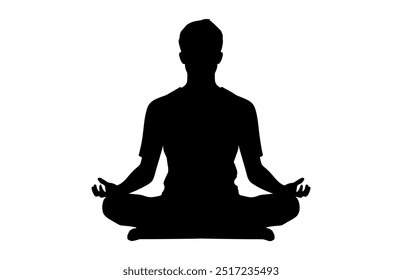 Yoga Silhouette Black Clipart, Man doing Yoga Silhouette Vector