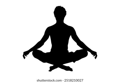 Yoga Silhouette Black Clipart, Man doing Yoga Silhouette Vector