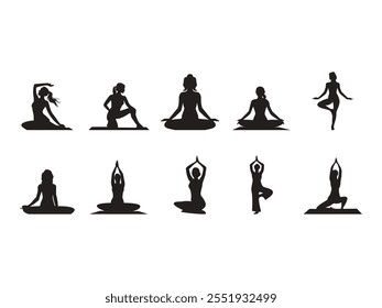 Yoga Silhouette Design Element Set