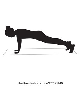 Yoga silhouette girl training body muscles art modern creative vector illustration flat style white background