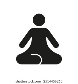 Yoga Silhouette Icon. Person Sitting in Meditative Posture. Wellness, Fitness, and Relaxation. Human Figure in Cross-Legged Position. Isolated Vector Illustration.