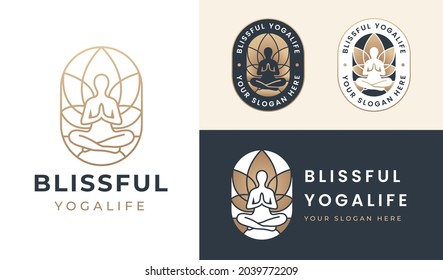 yoga silhouette logo blooming lotus flower background