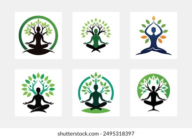 Yoga silhouette logo vector icons