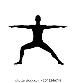 Yoga silhouette man warrior pose fitness exercise.