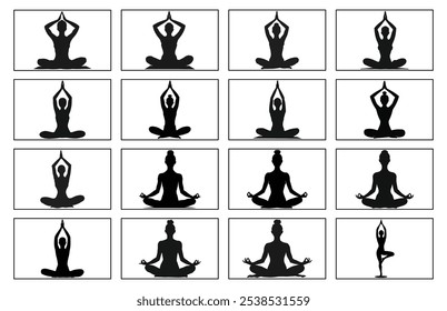 Yoga silhouette. Meditating woman in lotus position illustration.