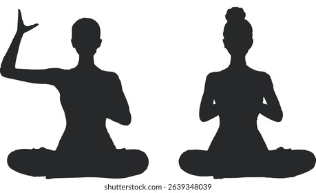 Yoga silhouette. Meditating woman in lotus position. Vector illustration.