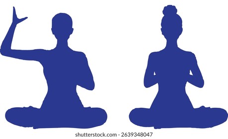 Yoga silhouette. Meditating woman in lotus position. Vector illustration.