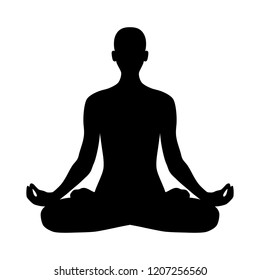 Yoga silhouette padmasana. Lotus pose isolated on white background. Meditation position. Vector clip art. 