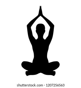 Yoga silhouette padmasana. Lotus pose isolated on white background. Meditation position. Vector clip art. 