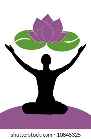 Yoga silhouette with purple lotus.