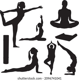 Silueta de yoga, boceto, sopa, fitness, relajación, estilo de vida, impresión, icono, cosas