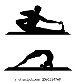 Yoga Silhouette in Tranquil Sunset or Nature Setting