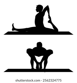 Yoga Silhouette in Tranquil Sunset or Nature Setting