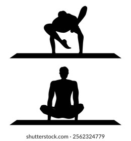 Yoga Silhouette in Tranquil Sunset or Nature Setting