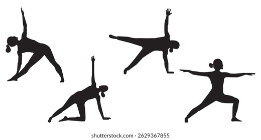 Yoga silhouette vector art illustration. Yoga vector icon. Meditation with yoga. Six icon black yoga pose isolated on white background. eps 10