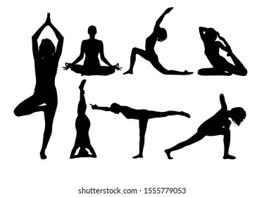 Yoga silhouette. Vector . Figures of girls