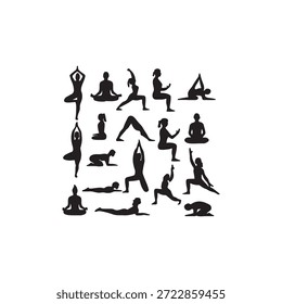 Paquete de Vector de silueta de yoga   18 Poses