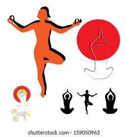 Yoga silhouette vector set, icon, a symbol of a healthy lifestyle.