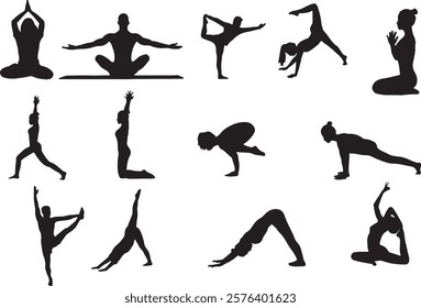 Yoga Silhouette Vector Set Meditative,Fitness Poses