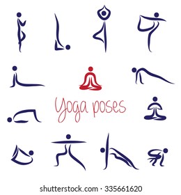 Yoga Silhouettes Asanas pack Vector