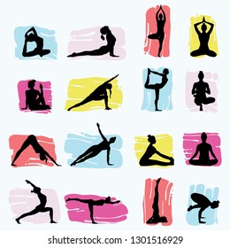 Yoga silhouettes illustration set - vector eps10