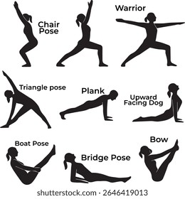 yoga silhouettes poses set pack