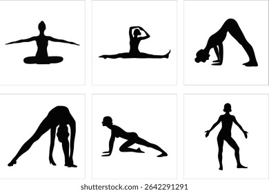 Yoga Silhouettes in Various Asanas – Vector Illustration Set