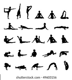 yoga silhouettes vector illustration set 2