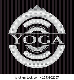 Yoga silver emblem or badge. Vector Illustration. Mosaic.