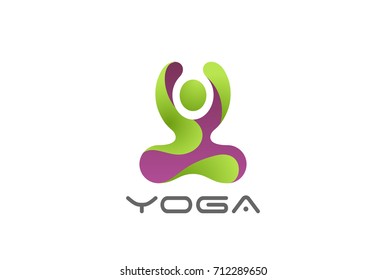Yoga sitting Lotus pose Logo abstract design vector template.
Man doing exercises Logotype concept icon.