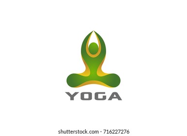 Yoga sitting Lotus pose Logo abstract design vector template.
Man Woman doing exercises Logotype concept icon.