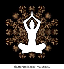 Yoga Sitting pose designed on fireworks background graphic vector.