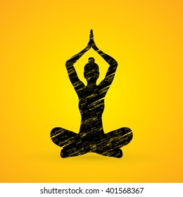 Yoga Sitting pose designed using grunge brush graphic vector.