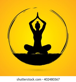 Yoga Sitting pose designed using grunge brush graphic vector.