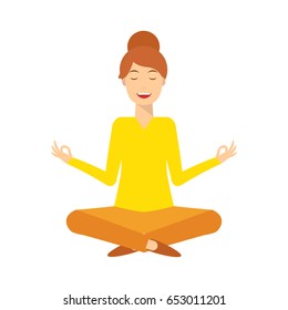 Yoga smiling young woman in lotus meditative pose. Woman meditating and relaxing. Isolated on white.