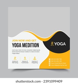 Yoga social media post template. Modern banner template for international yoga day or yoga class promotion. Suitable for social media, banners, and websites.