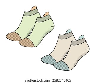 Yoga socks vector design technical flat drawing by adobe illustrator.