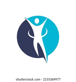 Diseño del logotipo masculino del yoga y el spa. Diseño del logo del vector humano feliz.