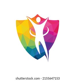 Diseño del logotipo masculino del yoga y el spa. Diseño del logo del vector humano feliz.