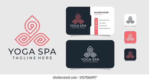 Yoga spa monogram logo and business card design vector inspiration template. Logo can be used for icon, brand, identity, spa, collection, decoration, and business company