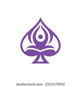 yoga spade logo design, Vector illustration of abstract person sitting on a spade icon design template