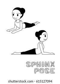 Yoga Sphinx Pose Cartoon Vector Illustration Monochrome