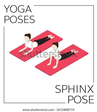 Yoga Sphinx Pose Isometric Vector Set