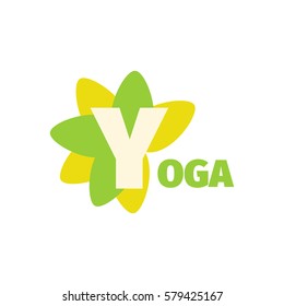 Yoga sport club green logo design template with flower, letter Y.